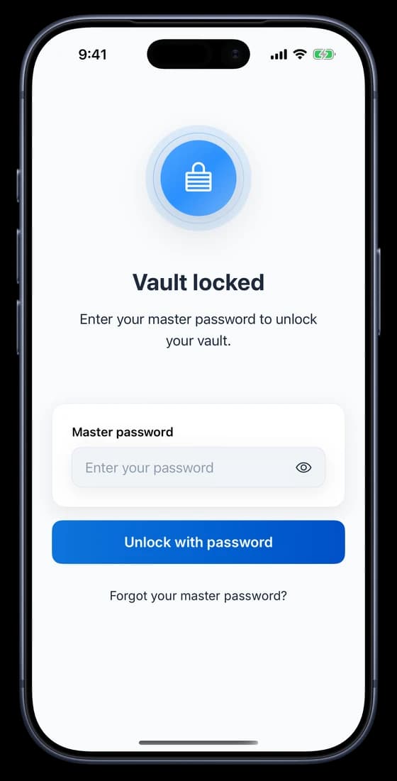 Zen Passwords locked on iPhone, asking for the master password.