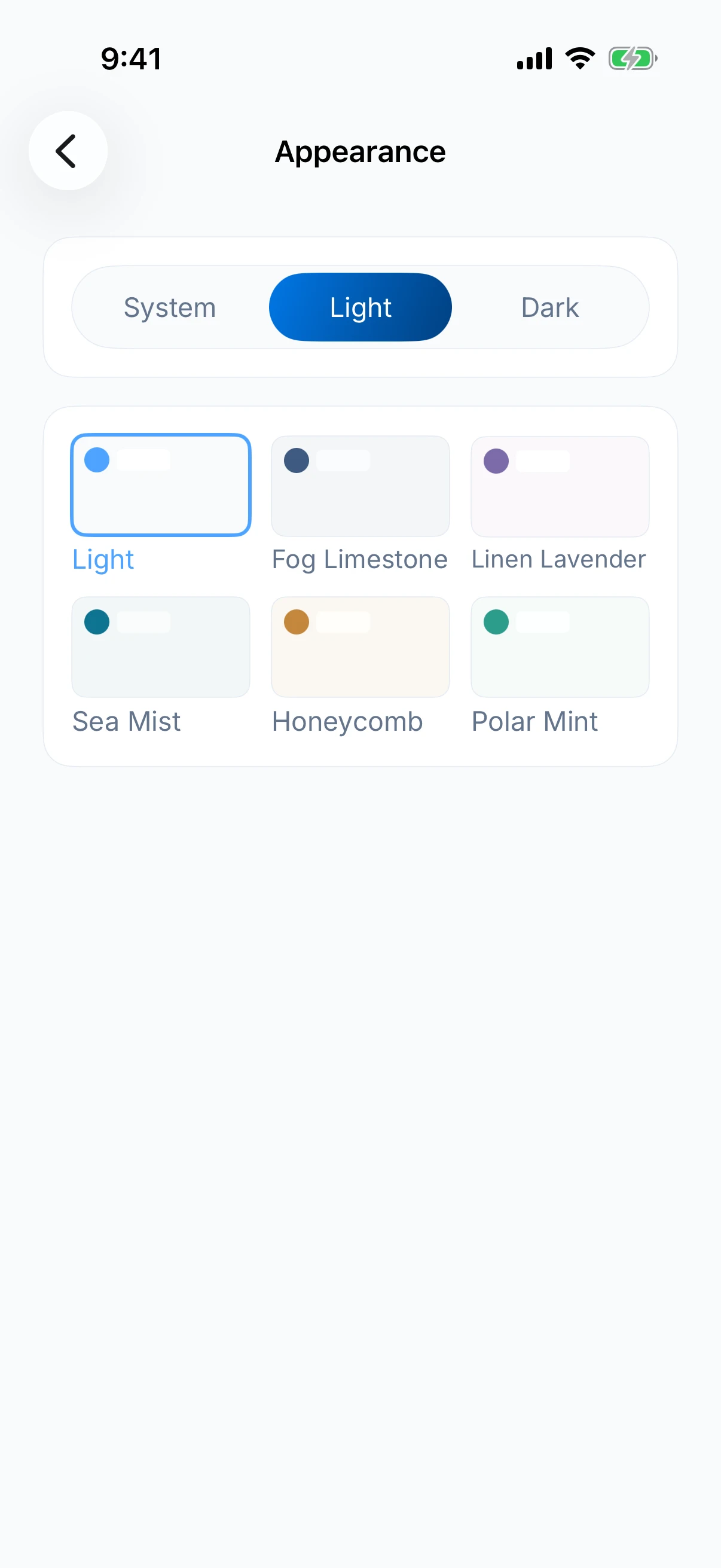 Zen Passwords on iPhone: appearance set to light, with six light themes to choose from