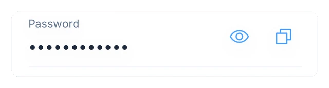 A password field in Zen Passwords shown as a row of dots, beside an eye control to reveal it and a button to copy it.