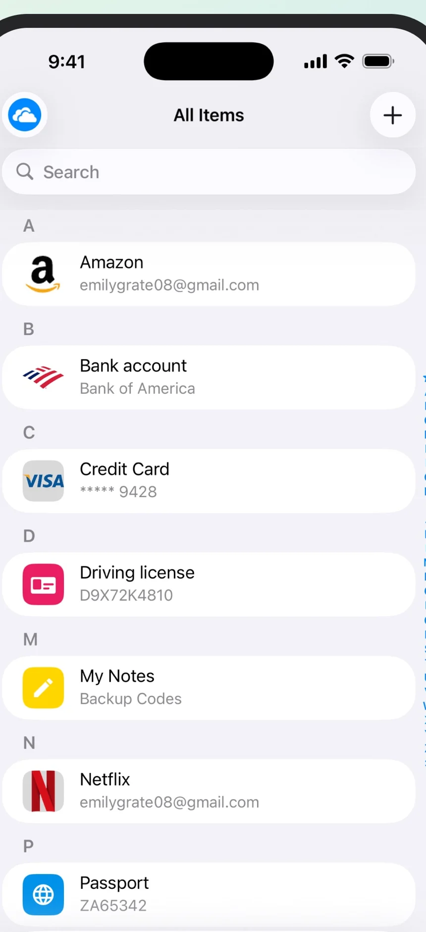 The Enpass all items list, from Enpass’s own App Store screenshots.