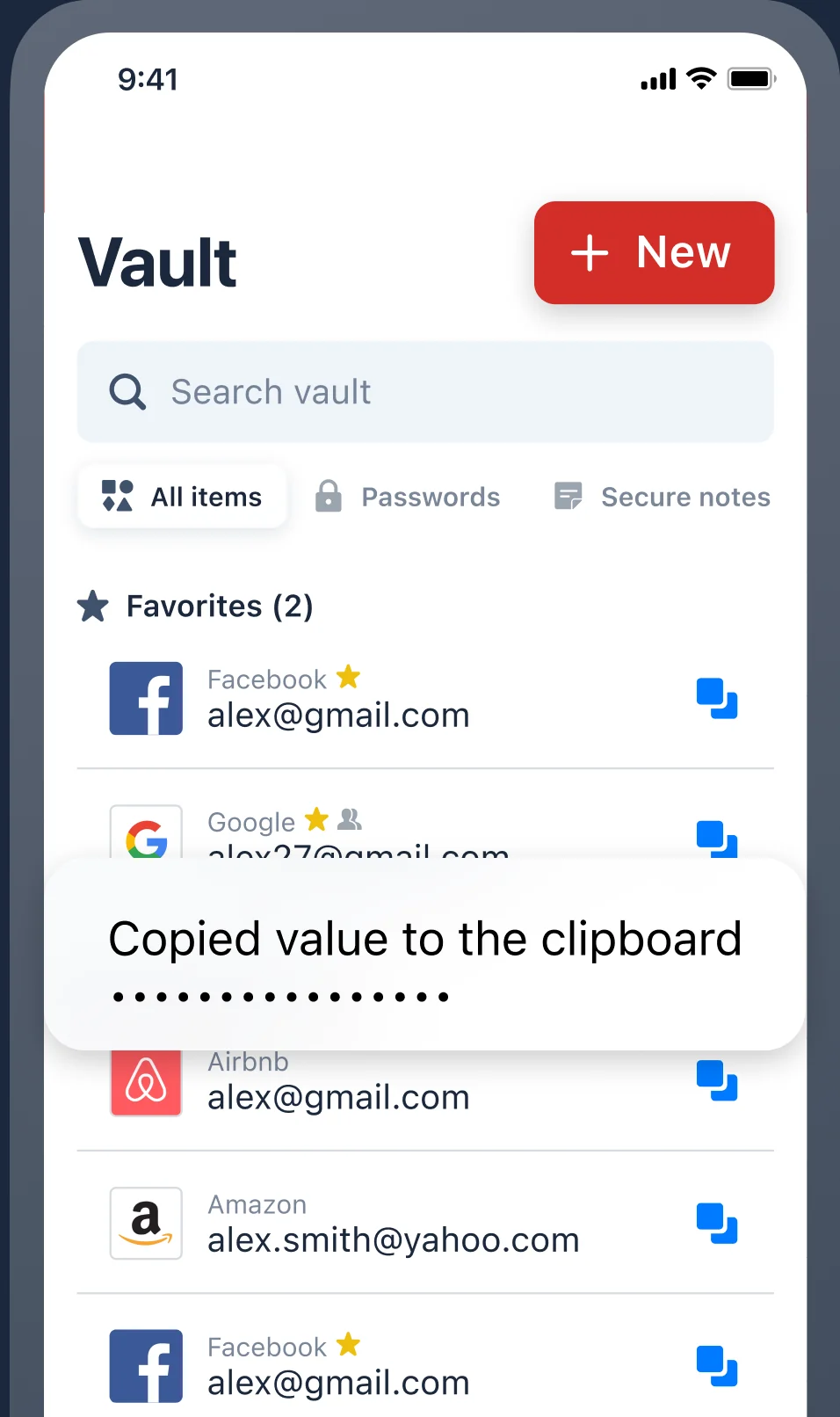 The LastPass vault list, from LastPass’s own App Store screenshots.