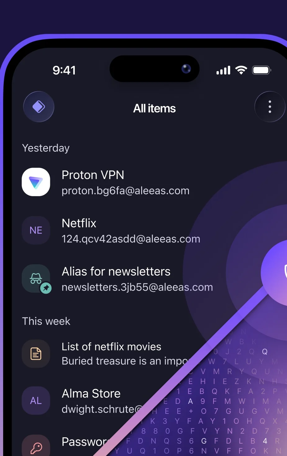 The Proton Pass item list, from Proton’s own App Store screenshots.