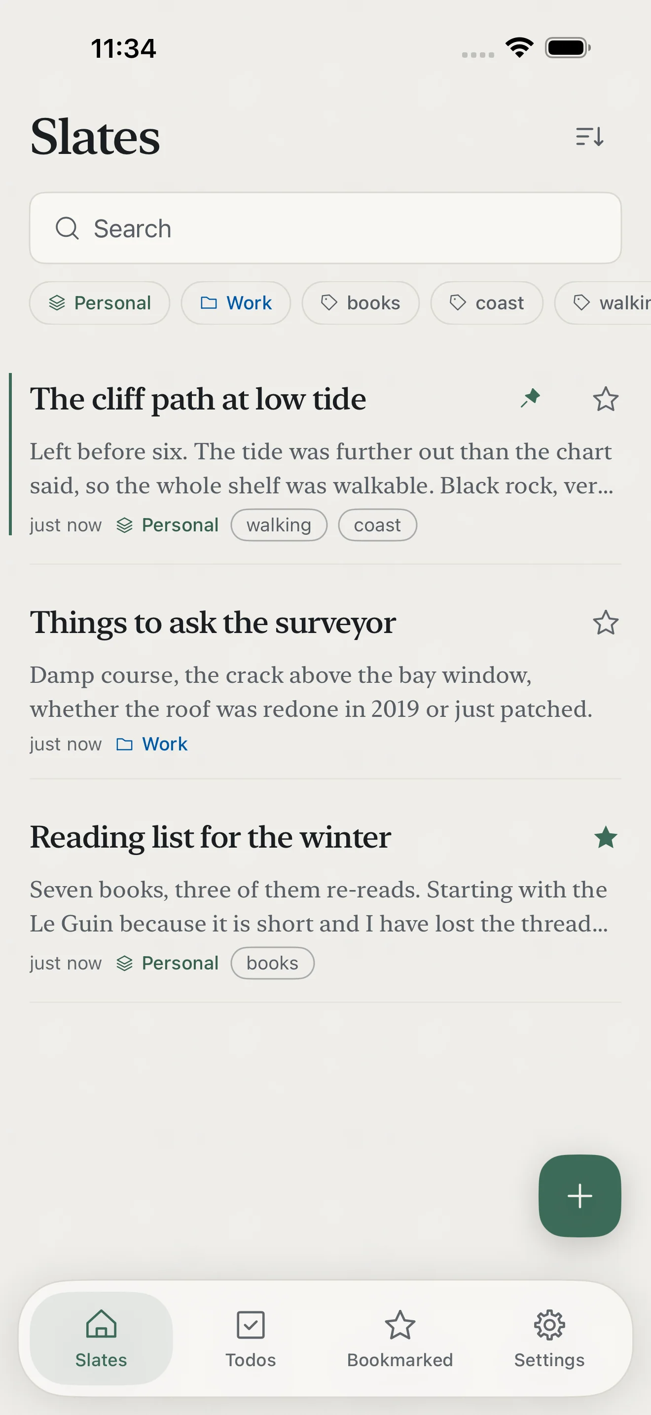 Zen Slate’s real iPhone interface with notes, folders and todos